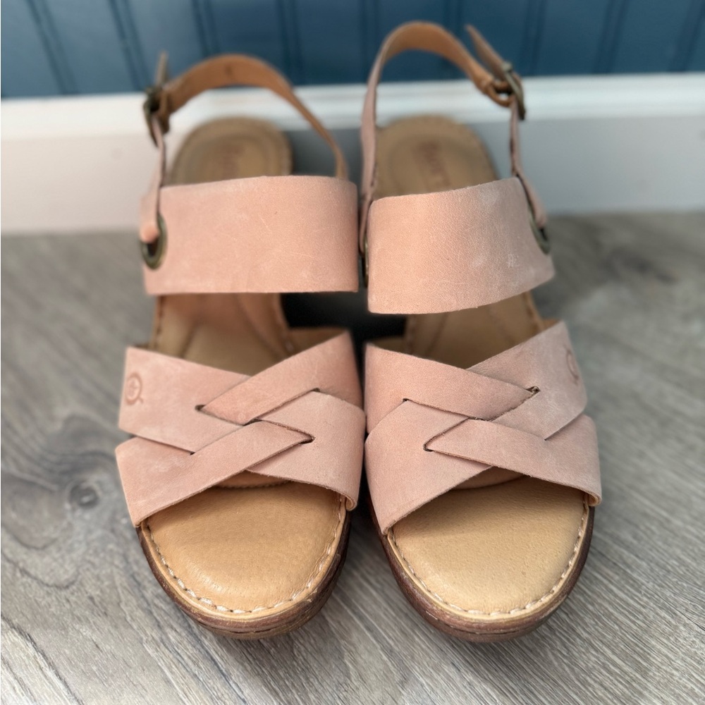 BORN Pink Leather Wedge Sandals - Picture 2 of 6